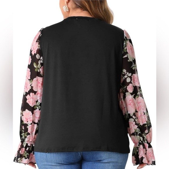 Agnes Orinda Plus Size Tops for Women Crew Neck Floral Printed Long Sleeve 2X - Picture 5 of 9